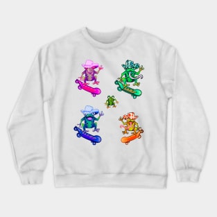 Frog 5 pack Kawaii Froggy Skateboarding Cute Frog pack of 5 in Texas cowboy hat Funny toad toads amphibian tadpole Green Red eyed tree frogs rain forest Lizard dragon zoology gift frog Crewneck Sweatshirt